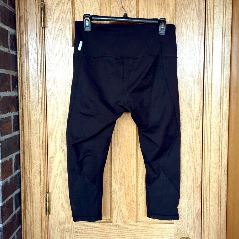 Zella Hatha high rise crop gym leggings L black mesh hem matte Live In Nordstrom - Picture 3 of 5